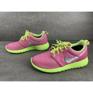 Nike Run Girl's Mesh Sneakers Size:5y Pink/Volt/Silver 599729 501 Youth Roshe
